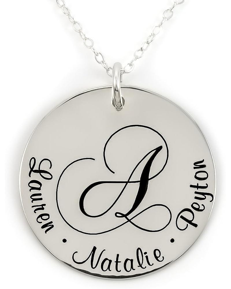 Sterling Silver Script Initial and Name Pendant Necklace. Customize the Monogram in the Center and Names surrounding it. Choi...