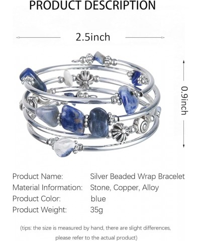 Beaded Bangle Bracelets for Women Thick Silver Wrap Bracelet with Stone Bead Fashion Jewelry Birthday Gifts 19-Blue $6.43 Bra...