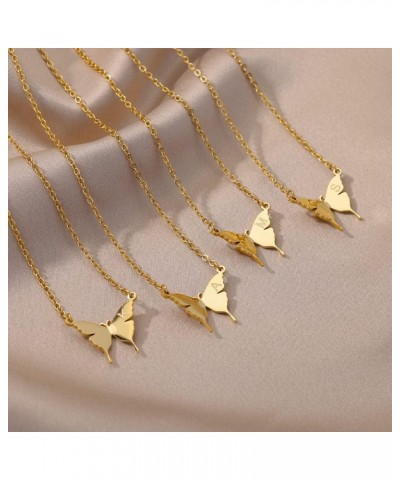 Women's Stainless Steel Butterfly Initial Necklace Dainty Alphabet Letter Pendant Choker Chain Minimalist Jewelry Gold T $8.9...