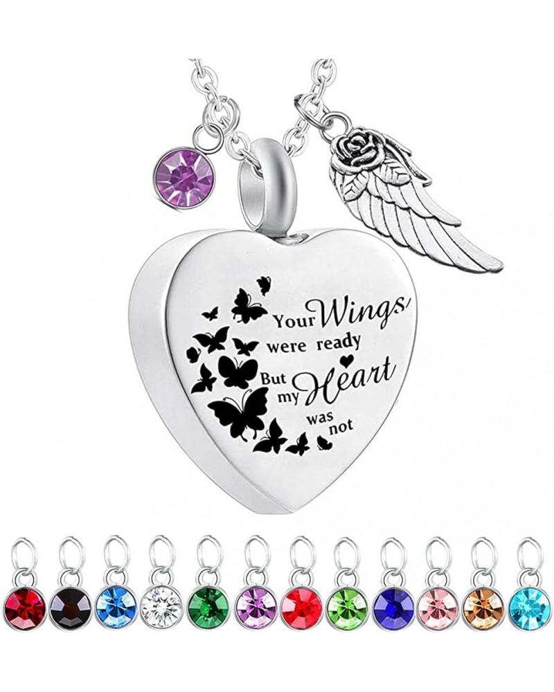 God has You in his arms with Angel Wing Charm Cremation Ashes Jewelry Keepsake Memorial Urn Necklace with Birthstone Crystal ...