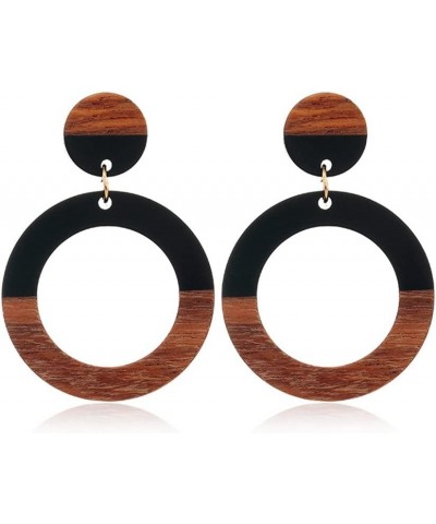 Wooden Resin Earrings Geometric Wood Earrings Boho Wooden Drop Dangle Earring Bar Round Simple Statement Earrings African Wes...