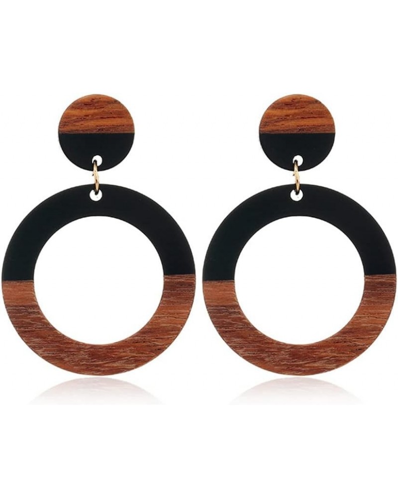 Wooden Resin Earrings Geometric Wood Earrings Boho Wooden Drop Dangle Earring Bar Round Simple Statement Earrings African Wes...