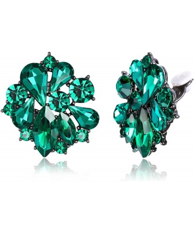 Flower Clip-on Earrings for Women Girls, Rhinestone Crystal Floral Clip On Earrings Green $10.99 Earrings