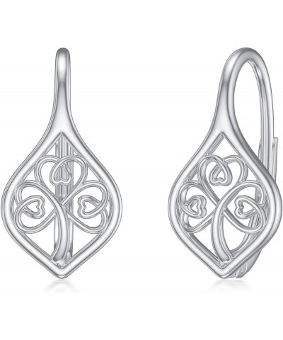 Clover Earrings Sterling Silver Celtic Shamrock Charm Leverback Earrings Irish St Patricks Day Lucky Jewelry Gifts for Women ...