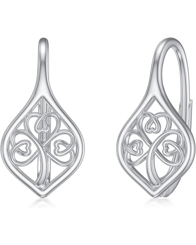 Clover Earrings Sterling Silver Celtic Shamrock Charm Leverback Earrings Irish St Patricks Day Lucky Jewelry Gifts for Women ...