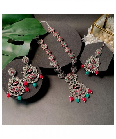 Indian Festive Navratri Ethnic Silver Oxidised Long Necklace Jewellery With Earrings Set For Women Style4 $16.49 Jewelry Sets