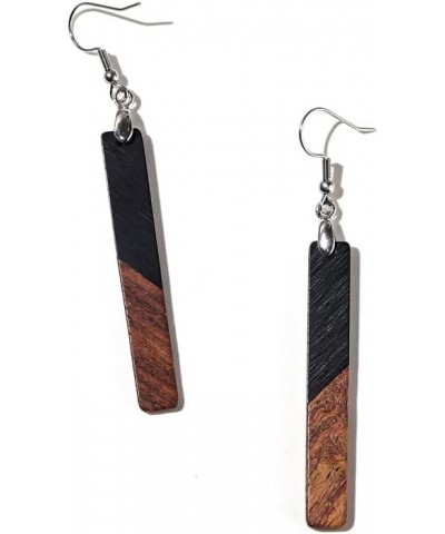 Retro Wooden Resin Geometric Bar Drop Dangle Earrings Layered Leopard for Women Girls Polymer Clay Lightweight Statement Jewe...