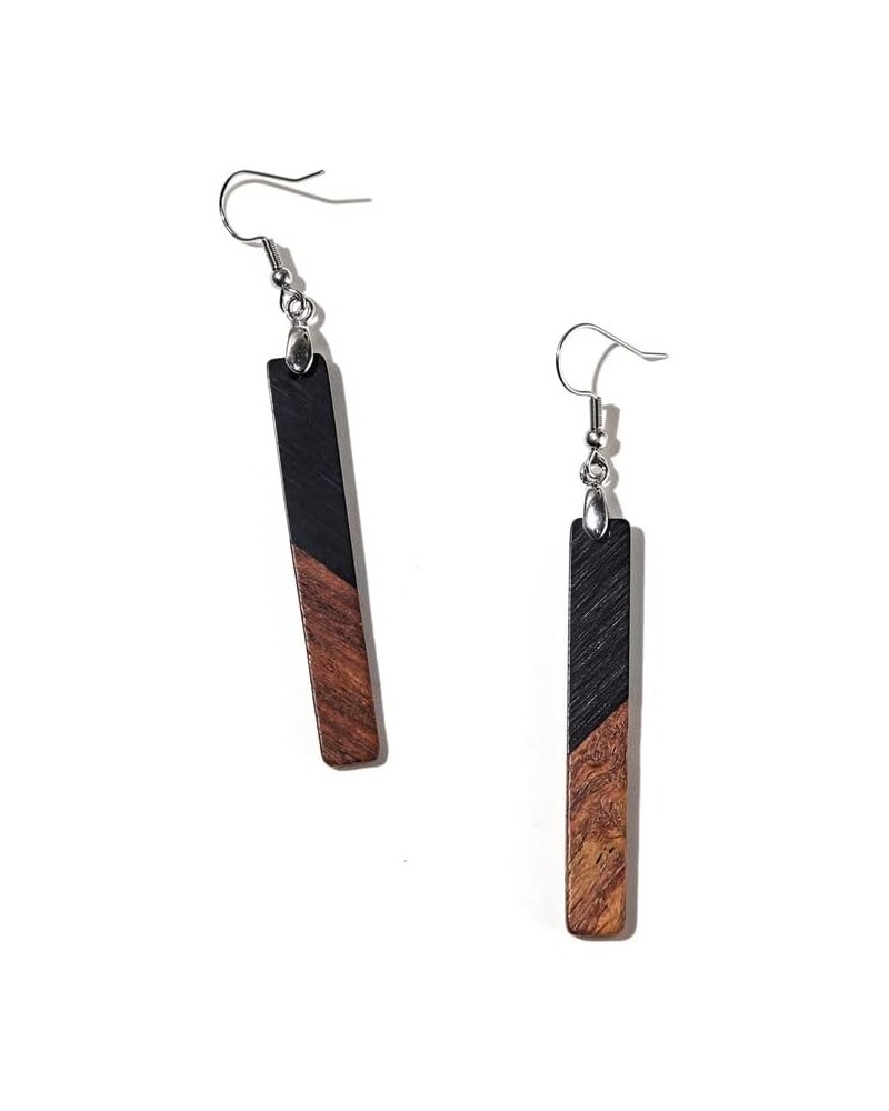 Retro Wooden Resin Geometric Bar Drop Dangle Earrings Layered Leopard for Women Girls Polymer Clay Lightweight Statement Jewe...