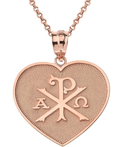 Exquisite 10k Gold Chi Rho Alpha Omega Symbol Heart Shaped Pendant Necklace Rose Gold 20.0 Inches $98.89 Necklaces