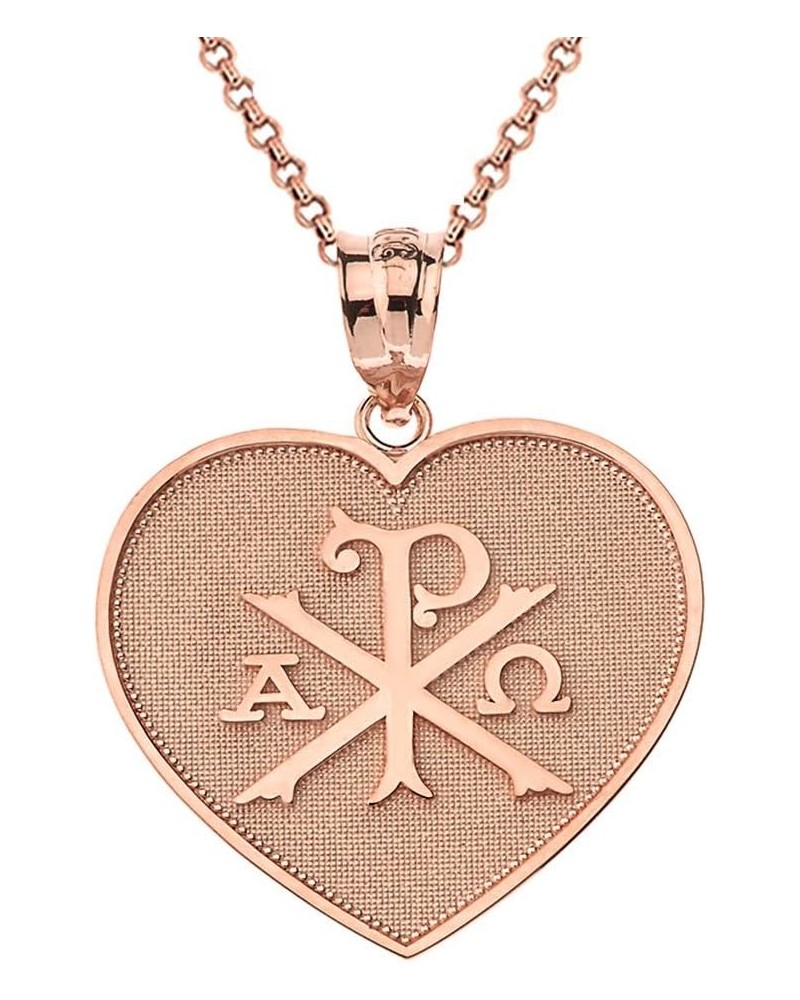 Exquisite 10k Gold Chi Rho Alpha Omega Symbol Heart Shaped Pendant Necklace Rose Gold 20.0 Inches $98.89 Necklaces