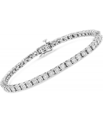 .925 Sterling Silver Lab Grown Diamond Illusion-Set Miracle Plate Tennis Bracelet (G-H Color, VS1-VS2 Clarity) - Size 7.25" -...