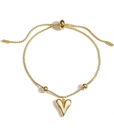 Heart Bracelets for Women Girls 14K Gold Plated Stainless Steel Adjustable Love Heart Dangle Charm Bracelets Simple Jewelry $...