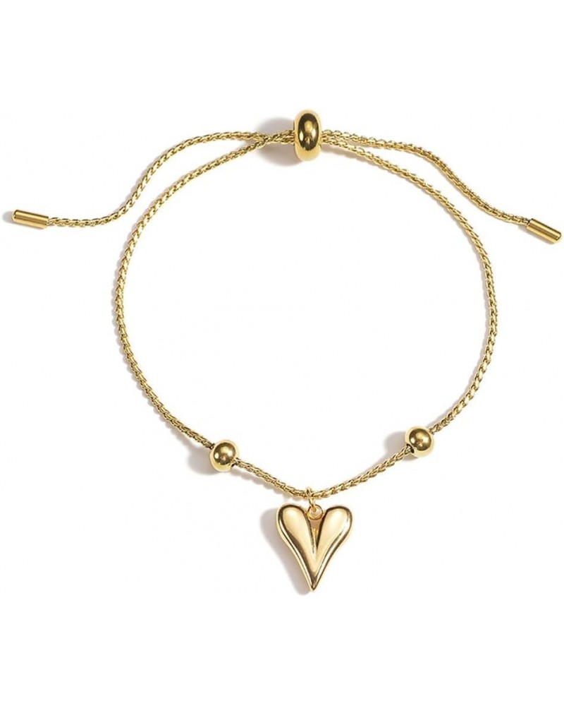 Heart Bracelets for Women Girls 14K Gold Plated Stainless Steel Adjustable Love Heart Dangle Charm Bracelets Simple Jewelry $...