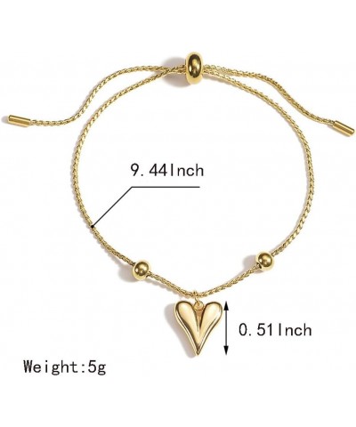 Heart Bracelets for Women Girls 14K Gold Plated Stainless Steel Adjustable Love Heart Dangle Charm Bracelets Simple Jewelry $...