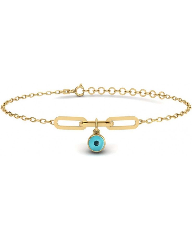 14K Solid Gold Evil Eye Charm Bracelet | 14k Gold Paperclip Chain Bracelet for Women, Adjustable 6" to 7 $84.50 Bracelets