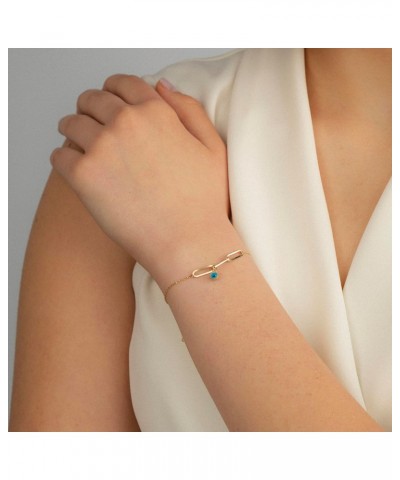 14K Solid Gold Evil Eye Charm Bracelet | 14k Gold Paperclip Chain Bracelet for Women, Adjustable 6" to 7 $84.50 Bracelets