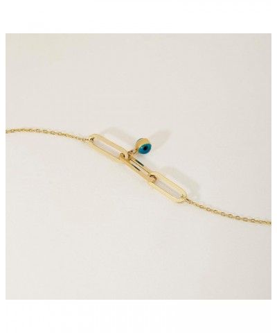 14K Solid Gold Evil Eye Charm Bracelet | 14k Gold Paperclip Chain Bracelet for Women, Adjustable 6" to 7 $84.50 Bracelets