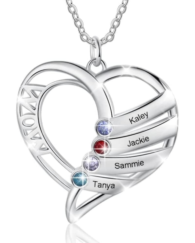 Personalized Mom Necklace Birthstone Bracelet for Women Mom Jewelry with 1-6 Kids Names Customized Heart Pendants Name Neckla...