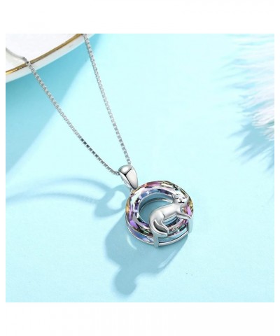 Cat Necklace 925 Sterling Silver Cute Animal Pendant Necklace with Crystal Cat Jewelry Gifts for Women Girls Cat Lovers C02-P...