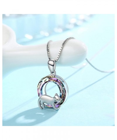 Cat Necklace 925 Sterling Silver Cute Animal Pendant Necklace with Crystal Cat Jewelry Gifts for Women Girls Cat Lovers C02-P...