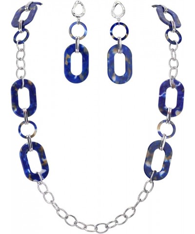 Fashion Chunky Link Chain Long Oval Necklace for Women Royal Blue $7.50 Necklaces