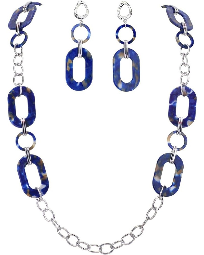 Fashion Chunky Link Chain Long Oval Necklace for Women Royal Blue $7.50 Necklaces