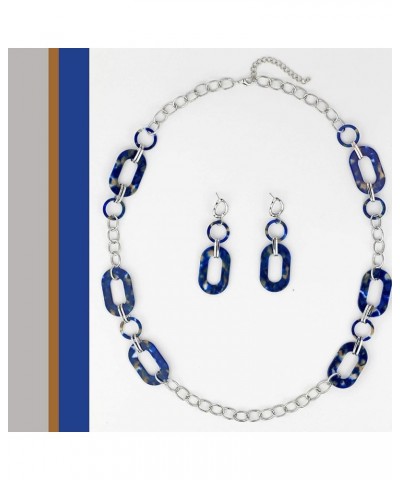 Fashion Chunky Link Chain Long Oval Necklace for Women Royal Blue $7.50 Necklaces