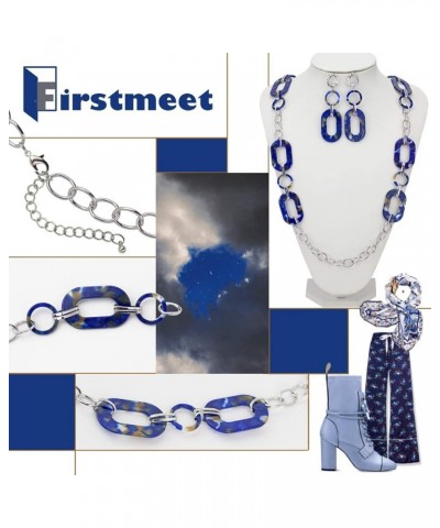 Fashion Chunky Link Chain Long Oval Necklace for Women Royal Blue $7.50 Necklaces