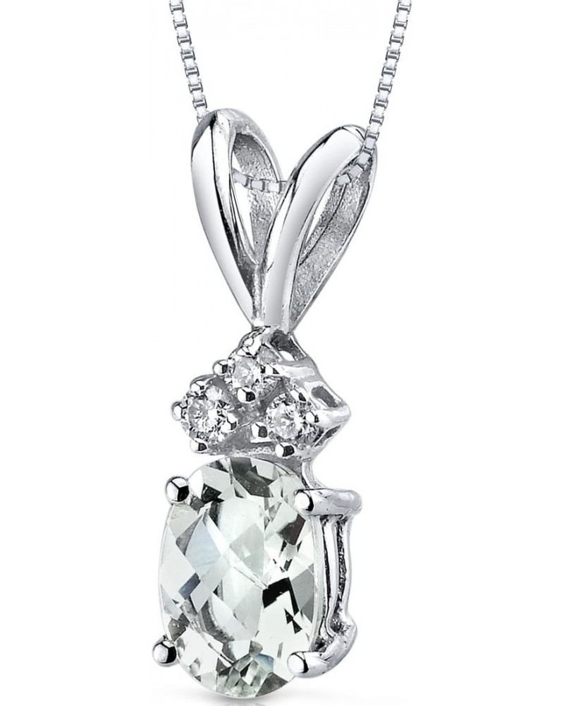 Green Amethyst with Genuine Diamonds Pendant in 14 Karat White Gold, Dainty Solitaire, Oval Shape, 7x5mm $68.20 Necklaces