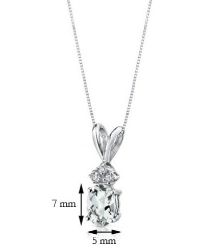 Green Amethyst with Genuine Diamonds Pendant in 14 Karat White Gold, Dainty Solitaire, Oval Shape, 7x5mm $68.20 Necklaces