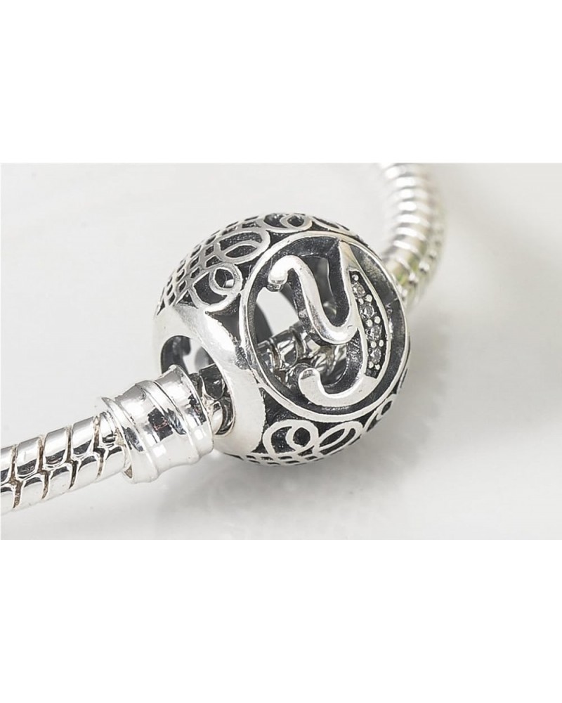 26 Letter Initial Character 925 Sterling Silver Bead Charm fit Pandora Chamilia Bracelet Necklace Jewlery (Letter V) Letter Y...