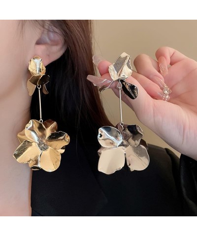 Geometric Texture Sculptural 3D Flower Petal Ginkgo Leaf Exaggerated Irregular Minimalism Metal Alloy Drop Dangle Earrings Se...