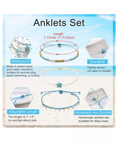 Waterproof Adjustable Boho Ankle Bracelets Set Braided String Hawaii Anklets Jewelry Gifts for Women Teen Girls AnkletC - 3 p...