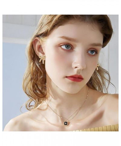 Gold Bow Earrings for Women Teen Pink Bowtie Dainty Long Tassel Drop Stud Trendy Statement Jewelry Gift Bow-Zircon-1 $9.53 Ea...