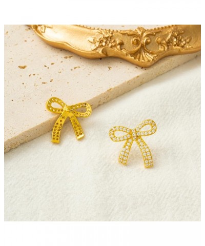 Gold Bow Earrings for Women Teen Pink Bowtie Dainty Long Tassel Drop Stud Trendy Statement Jewelry Gift Bow-Zircon-1 $9.53 Ea...