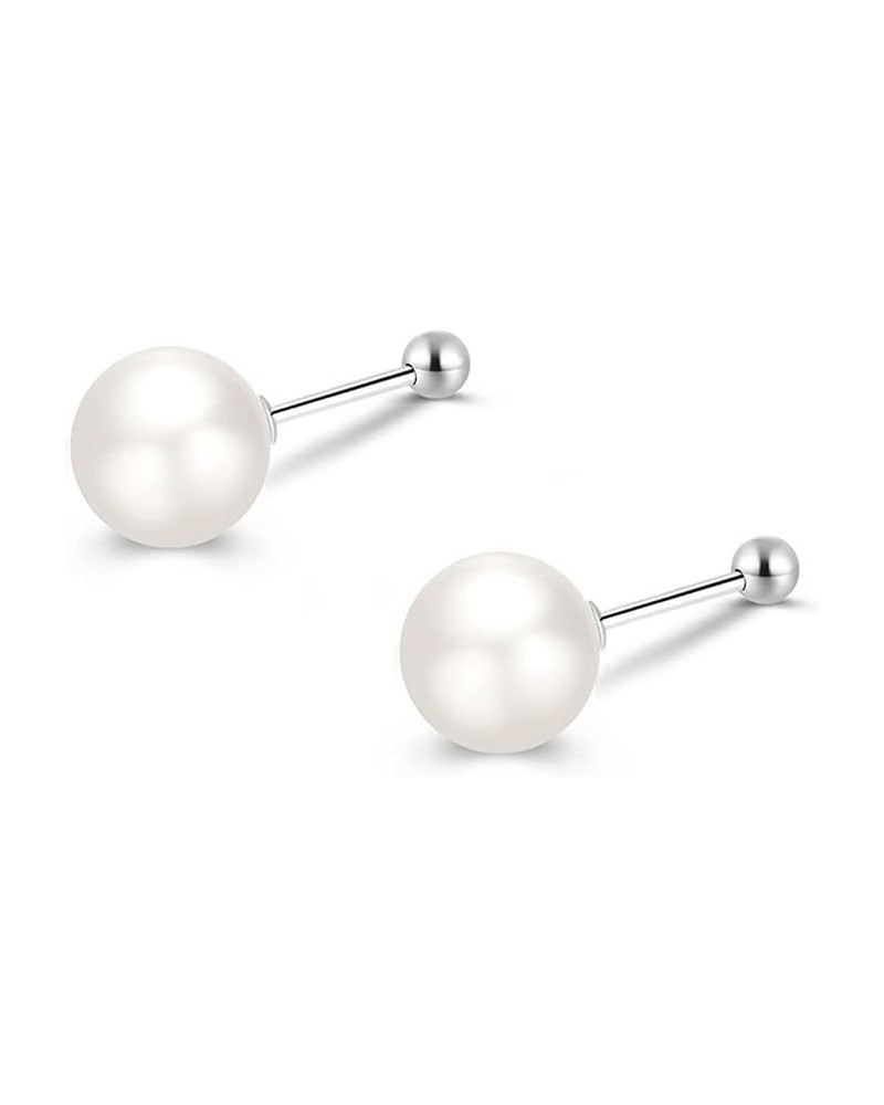 Shell Pearl Small Stud Earrings for Women Girls 925 Sterling Silver Helix Screw Black Mini 20G Cartilage Tragus Round Ball Pe...