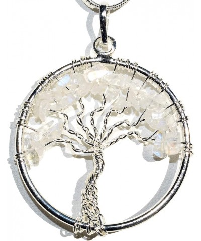 Selenite Charged Tree of Life Pendant + 20" Silver-plated Chain Set Rainbow Moonstone $13.79 Necklaces