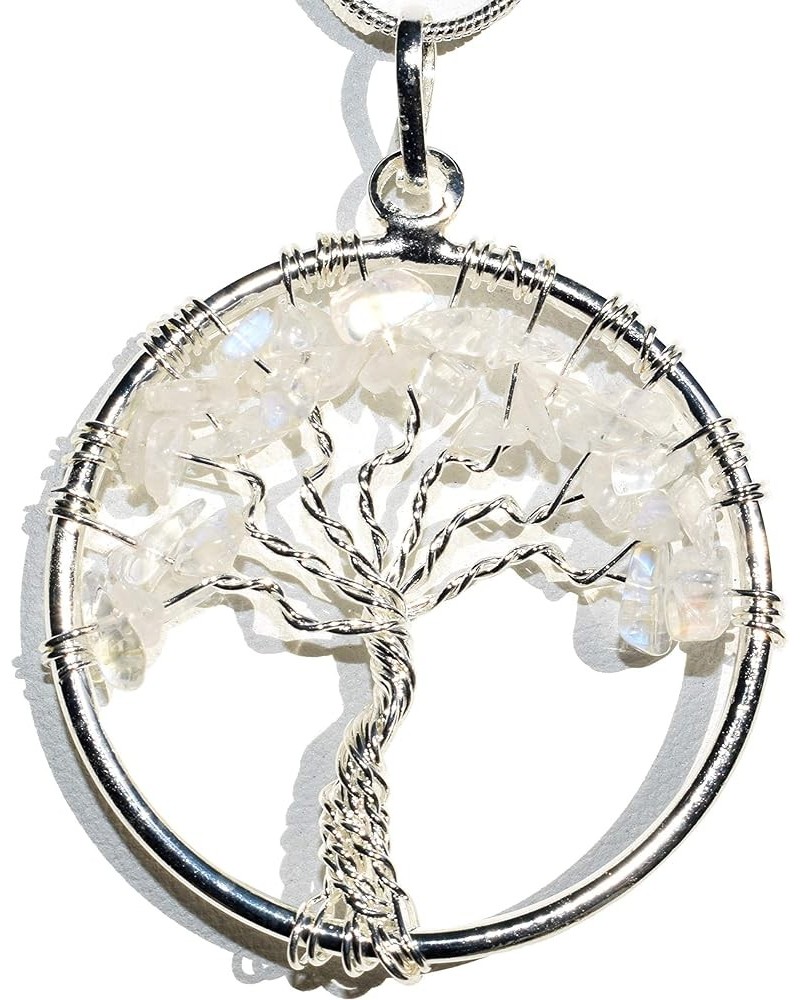 Selenite Charged Tree of Life Pendant + 20" Silver-plated Chain Set Rainbow Moonstone $13.79 Necklaces