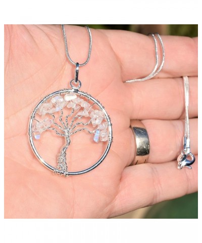 Selenite Charged Tree of Life Pendant + 20" Silver-plated Chain Set Rainbow Moonstone $13.79 Necklaces