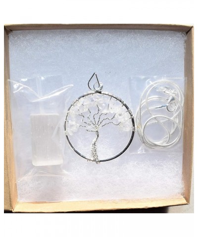 Selenite Charged Tree of Life Pendant + 20" Silver-plated Chain Set Rainbow Moonstone $13.79 Necklaces