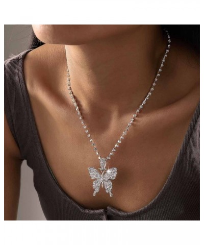 Rhinestone Butterfly Choker Necklace Silver Butterfly Pendant Necklaces Sparkly Tennis Chain Neck Jewelry for Women and Girls...