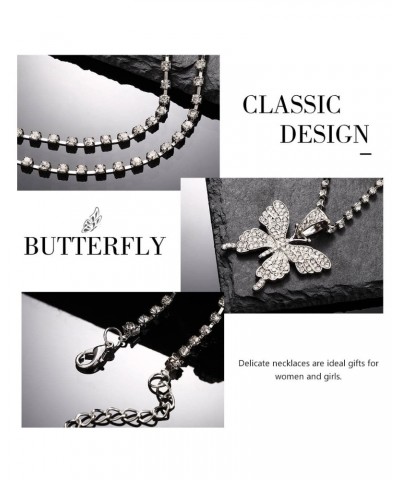 Rhinestone Butterfly Choker Necklace Silver Butterfly Pendant Necklaces Sparkly Tennis Chain Neck Jewelry for Women and Girls...