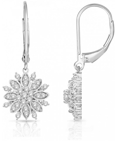 1/2 Cttw Diamond Snowflake Lever Back Earrings for Women in Rhodium Plated 925 Sterling Silver Color I-J/Clarity I1-I2 $61.56...