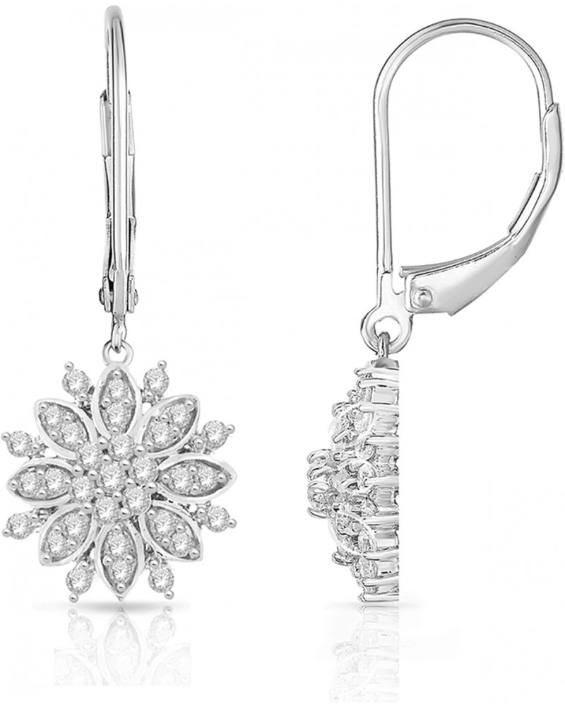 1/2 Cttw Diamond Snowflake Lever Back Earrings for Women in Rhodium Plated 925 Sterling Silver Color I-J/Clarity I1-I2 $61.56...