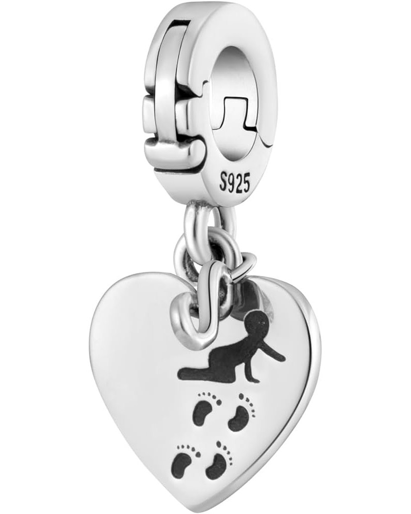 Animal Footprints Always in My Heart Heart Open Clasp Clip On Pendant 925 Sterling Silver Charm For Pandora & Other Charm Bra...