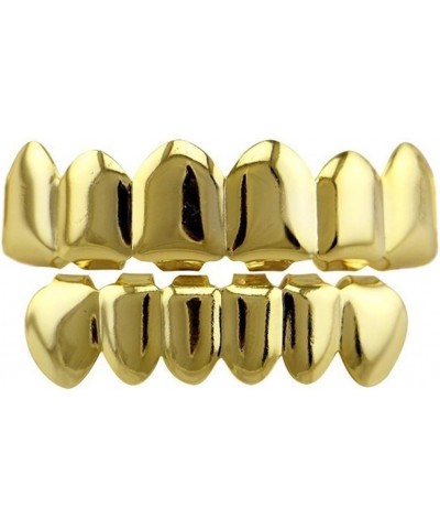 24K Gold Plated Hip Hop Teeth Grillz Punk Custom Fit Teeth Grillz Caps Top & Bottom Grill Set Removable Hip Hop Mouth Grills ...