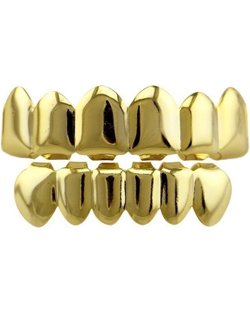 24K Gold Plated Hip Hop Teeth Grillz Punk Custom Fit Teeth Grillz Caps Top & Bottom Grill Set Removable Hip Hop Mouth Grills ...