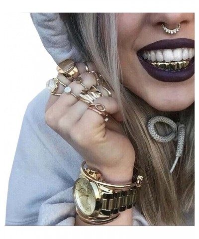 24K Gold Plated Hip Hop Teeth Grillz Punk Custom Fit Teeth Grillz Caps Top & Bottom Grill Set Removable Hip Hop Mouth Grills ...