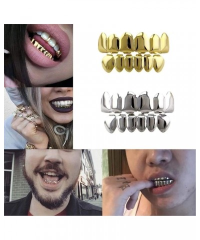 24K Gold Plated Hip Hop Teeth Grillz Punk Custom Fit Teeth Grillz Caps Top & Bottom Grill Set Removable Hip Hop Mouth Grills ...