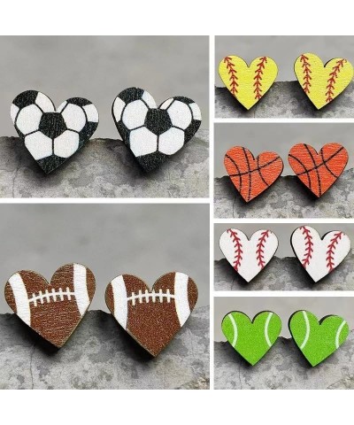 Heart Ball Sports Stud Earrings Heart Shape Basketball Volleyball Baseball American Football Stud Earrings for Women Girls 3 ...